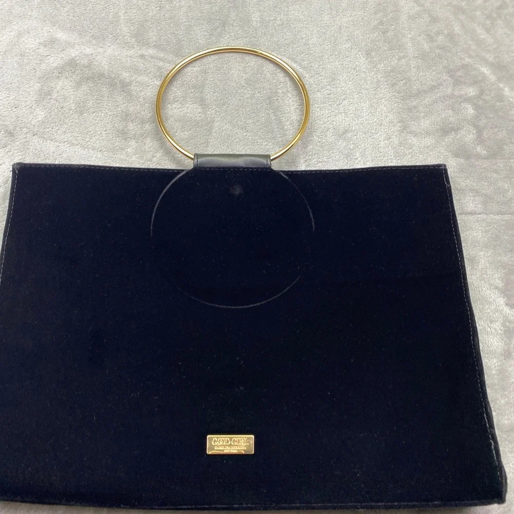 Carolina Herrera Good Girl Black Velvet‎ Clutch Gold Ring Handle Evening Bag